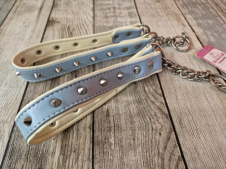 Dog Collar Semi-Slip Studded Leather Light Blue - Half-Choke Dog Collars - KOIRATARS50 - 1