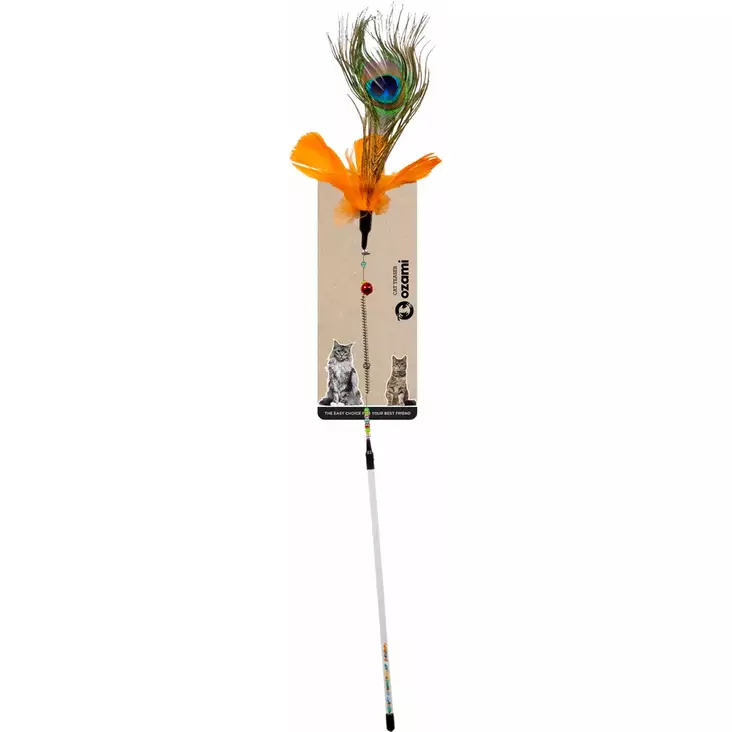 Ozami Feather Teaser Comanche Brown/Orange 65 cm Cat Toy - Cat Wands and Toys - 7330002049350 - 1