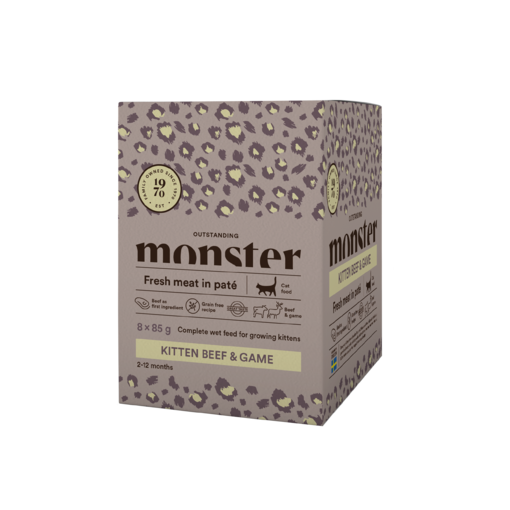 Monster Kattpåse Kattunge Nötkött & Vilt 8x85g Kattfoder i våtform - Våtmat multipack - 7350040124932 - 1