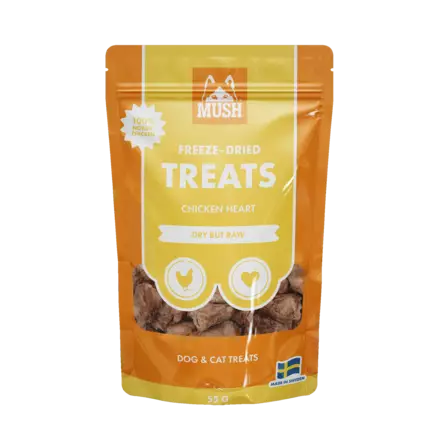 MUSH FRYSTORKAD KYCKLINGSJÄRTE 50 G kattgodis hundgodis - Hundgodis - 7350086571653 - 1