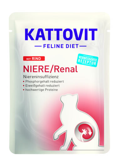 Kattovit Niere/Renal Rind 85g, Portionsbeutel vollwertige Nahrung für Katzen - Spezialnassfutter für Katzen - 4000158772213 - 1