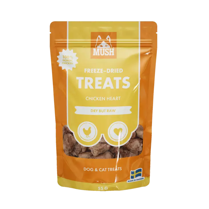 MUSH FRYSTORKAD KYCKLINGSJÄRTE 50 G kattgodis hundgodis - Hundgodis - 7350086571653 - 1