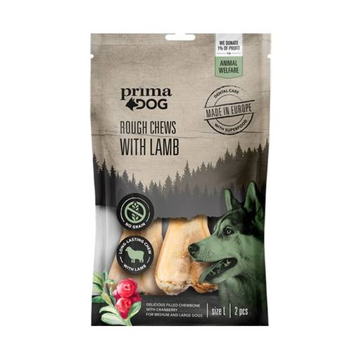 PrimaDog Rough Chews Hundtugg godis Lamm & Tranbär -fyllning - Hundgodis - 6430076894274 - 1