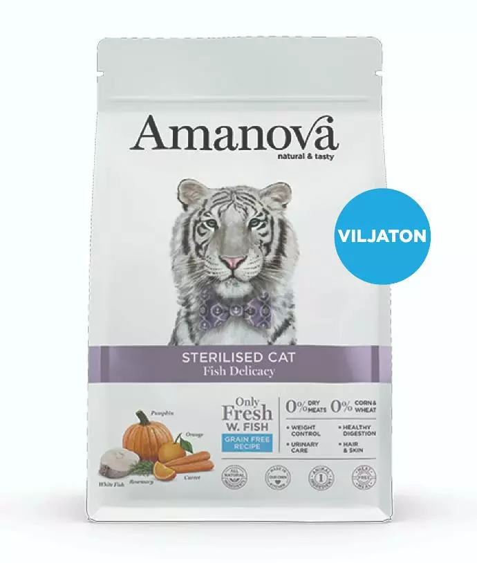 Amanova Katze adult Sterilised weißer Fisch und Kürbis getreidefreies Katzenfutter - Spezial-Trockenfutter für Katzen - 8413037331504 - 1