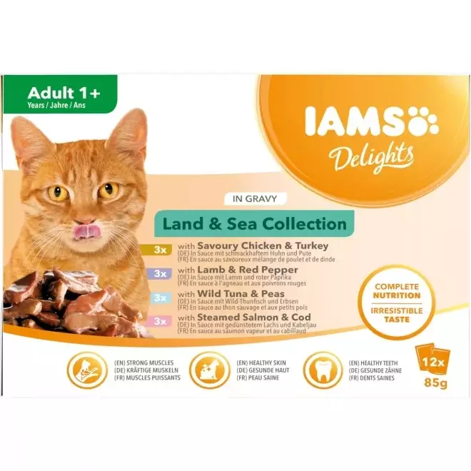 IAMS Cat Delights Gravy Multipack Meat & Fish - Wet Cat Food Multipacks - 8710255100425 - 1