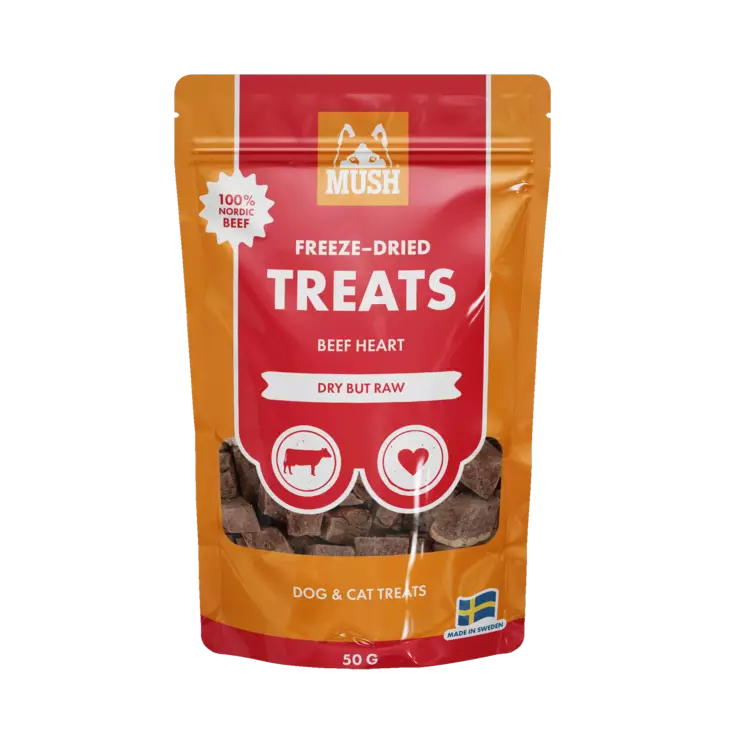 MUSH FRYSTORKAD NÖTSJÄRTA 50 G kattgodis hundgodis - Hundgodis - 7350086571615 - 1