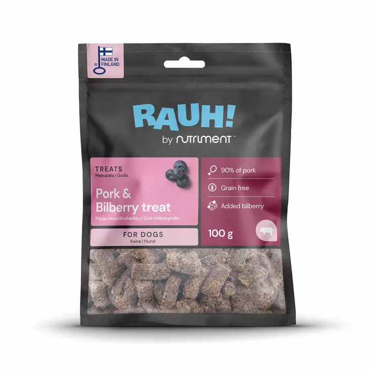RAUH! Fläsk-Björnbärgodis Griskött-Blåbär Hundgodis 100g - Hundgodis - 6438047714026 - 1