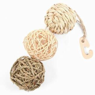 Happy Pet Ball Hanger 3 Balls on String 8cm Small Animal Toy - Rabbit and Rodent Toys and Enrichment - 701029311497 - 1