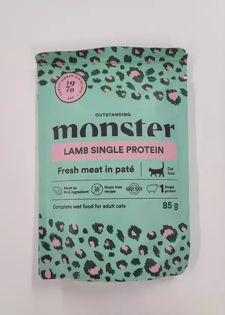 Monster Cat Adult Lamb 85g Wet Cat Food - Wet Cat Food Pouches - 7350040124857 - 2