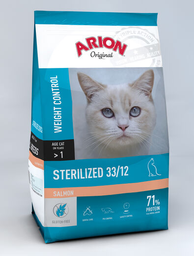 Arion Original Cat Adult Sterilized Salmon Dry Food 33/12 for Cats - Arion Dry Cat Food - 5414970058667 - 1