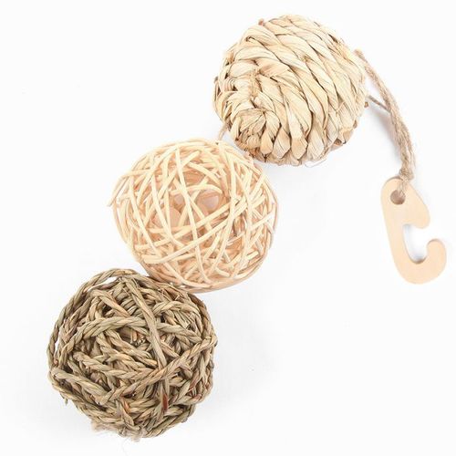 Happy Pet Ball Hanger 3 Balls on String 8cm Small Animal Toy - Rabbit and Rodent Toys and Enrichment - 701029311497 - 1