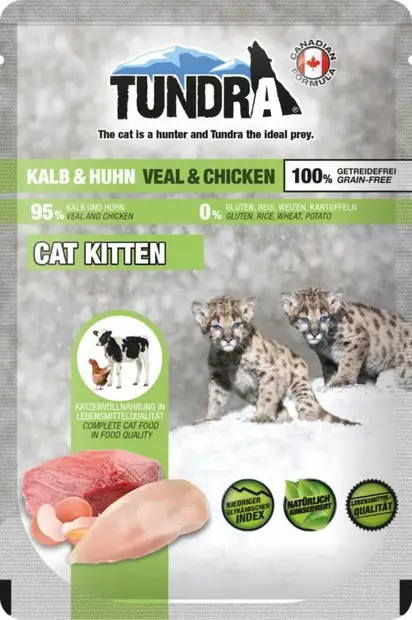 Tundra Huhn-Kalb Kalb-Huhn Katzenwelpen-Nassfutter 85g - Spezialnassfutter für Katzen - 4027245007768 - 1