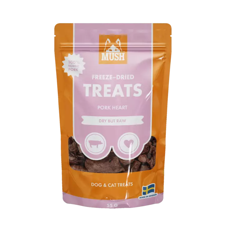 MUSH FRYSTORKAT SVIINSJÄRTA 50 G katt- och hundsnack - Hundgodis - 7350086571639 - 1