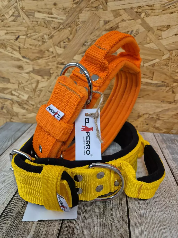 El Perro halsband med handtag och fleecefoder 5 cm - Hundens låsbara tygband - PERRO5PK60O - 1